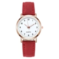 Luminous vintage quartz watch with rose gold case, red leather strap and white numeric dial - Red