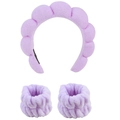 Purple spa headband and wristband set with soft cloud design for face washing - Three-Piece Set / Light Purple