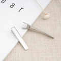Set of two silver metal mini hair clips featuring a rectangular and pointed duckbill design - 3.2cm Silver Square Clip