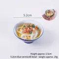 Miniature blue bowl noodle food model keychain with realistic green onion and meat topping - 5.2cm / Medium Blue (No Hook)