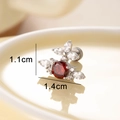 Saturn cross stud earring with red round zircon and white gems in silver finish - Single Piece / Garnet Red