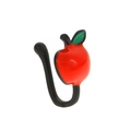 U-shaped non-piercing red apple nose ring clip with green leaf detail in glossy metal - Matte Black Apple (6961)
