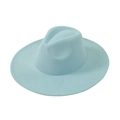 Detail view of light blue wool felt fedora showing wide brim and classic crown indent - One Size / Sky Blue