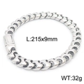 Pulsera de cadena cubana en acero inoxidable plateado, 9 mm de ancho, estilo hip hop - 215*9mm