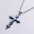 Mens silver and blue layered stainless steel cross pendant necklace with box chain - Blue & Silver