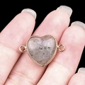 Translucent gray natural stone heart charm with gold bezel and double loops for jewelry - Labradorite Double Hole (Gold)