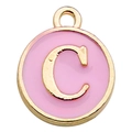 Pink enamel letter C charm with gold plating for DIY bracelets and necklaces - Letter C / 1 Piece (12x14mm) / Pink