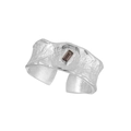 Silver ring with textured lava finish and rectangular brown stone in open design - Adjustable Open / White Gold