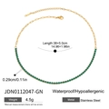 Golden stainless steel tennis necklace with green round gemstones and size parameters - Green Zirconia Tennis Necklace (JDN0112047-GN)