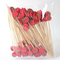 Bamboe cocktailprikkers met rode tomaten decoraties in een plastic verpakking - 12cm/100 stuks / Tomaat
