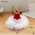 Pinza navideña con malla roja, astas doradas y medidas para niños y adultos - Pinza para el pelo con gorro de Papá Noel de malla de reno