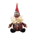 Christmas plush doll in red pointed hat and plaid fabric with white beard for holiday decor - Sitting Santa (D-GJ09)