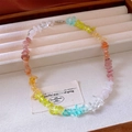 Handmade colorful resin stone necklace featuring vibrant multi-color crystals and metal clasp - 43# Necklace-Silver-Colorful