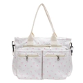 Borsa a tracolla in velluto bianco con motivi floreali rosa e manici beige neutri - Fiocco Bianco Sporco