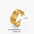 Anillo de pluma ajustable en acero inoxidable dorado con textura grabada - Anillo de Pluma Dorada