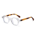 Polygon geometric sunglasses with transparent frame and tortoiseshell patterned temples - Anti-Blue Light Plain Lens / Transparent White Frame