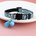 Blue and pink geometric plaid cat collar with bell, tassel, and cat-shaped buckle - Blue Bell with Tassel