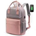 Roze en grijze mode laptoprugzak met USB-oplaadpoort voor dames en voor reizen - Roze en Grijs