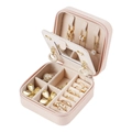 Portable pink PU leather jewelry box with mirror and zipper for travel storage - Nude Pink