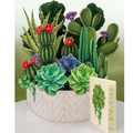 3D pop-up greeting card featuring potted succulents and cacti with a small note card - Cactus