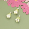 Three yellow pear-cut gemstone charms with silver metal bases for DIY jewelry - Light Green/Silver Base