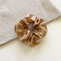 French vintage metallic champagne gold scrunchie with elegant pleated fabric design - Medium / Caramel color