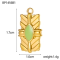 Detailed view of golden rectangle pendant with green inlay and sunburst texture - Light Green Gemstone (BP1456B1)
