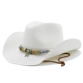 Detail of white straw cowboy hat with colorful braided band and starfish charm decoration - M (56-58cm) / Pure White
