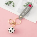 Soccer ball keychain with gray Good Luck strap and golden metal clasp for fans - Gold Strap Style-Soccer