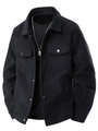 Men's black corduroy jacket with classic collar and double chest pockets on white background - S / Black