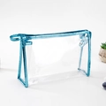 Large transparent PVC travel makeup bag with blue metallic trim and zipper detail - Large / Lake Blue