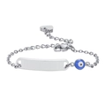 Zilveren roestvrijstalen ID-armband met boze oog-kraal en hartvormige bedel - 12+5cm Verstelbaar / Zilver