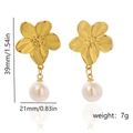Titanium gold flower earrings with white pearl detail, 39mm height and 21mm width - Style 3-Flower Pearl