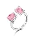 S925 Sterling Silver Ring featuring pink pear and radiant cut zircon stones - Pink Two-Stone Open