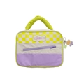 Cute checkered makeup bag in yellow and purple with Lucky+1 patch and floral charms - Yellow-Purple