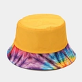 Detail of yellow canvas bucket hat featuring colorful tie-dye brim and stitching - M (56-58cm) / Yellow