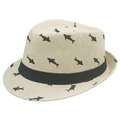 Cappello di paglia beige per bambini con stampa squali neri e nastro decorativo - 54cm / Beige