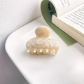 French vintage acetic acid hair claw in cream yellow marble finish for hair styling - Cream White 4cm