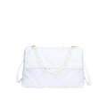 Chic white quilted crossbody bag with stylish acrylic chain strap and rhombic pattern - White
