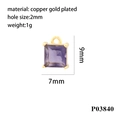Detalles del colgante cuadrado de cobre bañado en oro de 18K con circonita púrpura - Base Dorada - Gema Púrpura