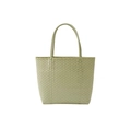 Handmade woven straw tote bag in light sage green with sturdy rounded top handles - Small / Light Green