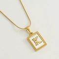 Golden stainless steel snake chain necklace with a letter K rectangular pendant - K (With Chain)