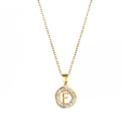 18K gold stainless steel necklace featuring a round zircon pendant with letter F - Letter F