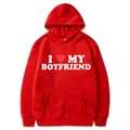 Red I Love My Boyfriend hoodie with kangaroo pocket and white graphic print - S / Top (I Love My Boyfriend) / Red