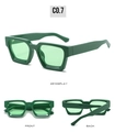 Detail view of green thick square sunglasses from multiple angles and frame profile - Green Frame / Green Lens