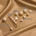 Elegant 6-piece set of gold alloy and pearl brooches in various sizes and styles - Smiley Style (A20-7)
