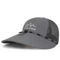 Grey outdoor fishing cap with wide brim, breathable mesh, and adjustable wind rope - Dark Gray