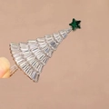 Silver Christmas tree brooch with transparent zircons and a green star gemstone - Style 44 (6*3cm)