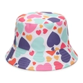 Children's white bucket hat with colorful heart patterns and neat stitching details - 51-52CM(2-4 Years Old) / Heart