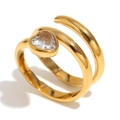 18K gold-plated double-layer spiral ring with heart-shaped clear zircon stone - US 6 / Gold